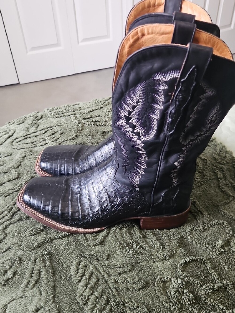Men's Black Exotic Leather Western Boots Caiman Alligator - Picture 2 of 8